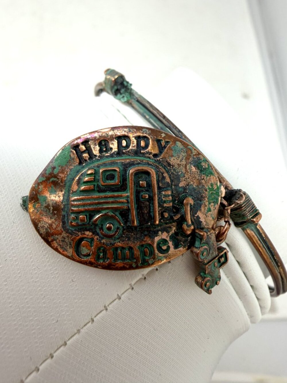 Vintage-Style Bracelet 7 ½” Happy Camper Copper Charm Faux Patina RV Travel
